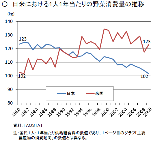 日米の野菜消費の格差